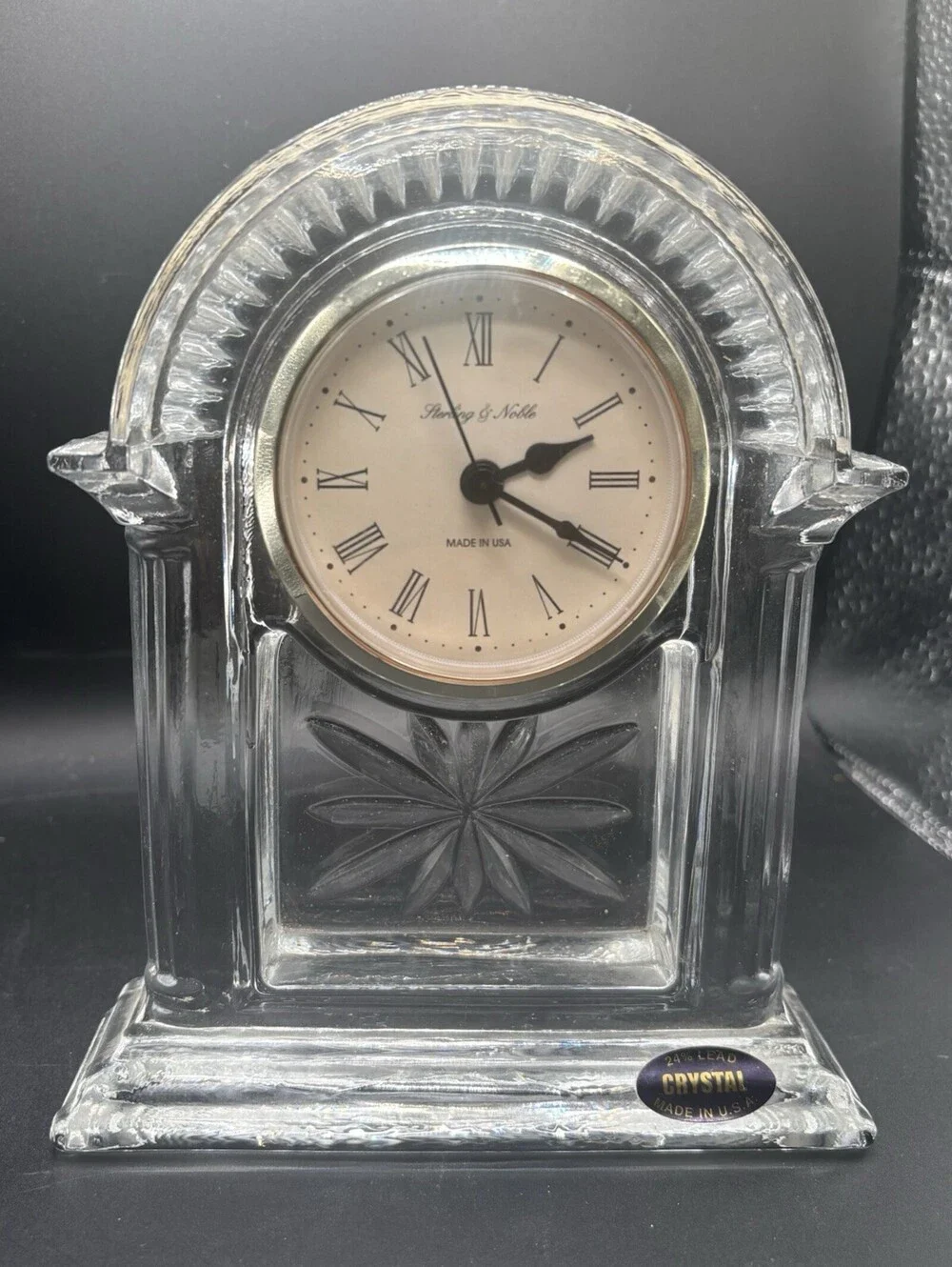 Vintage STERLING & NOBLE 24% Lead CRYSTAL Glass MANTLE CLOCK Works 7